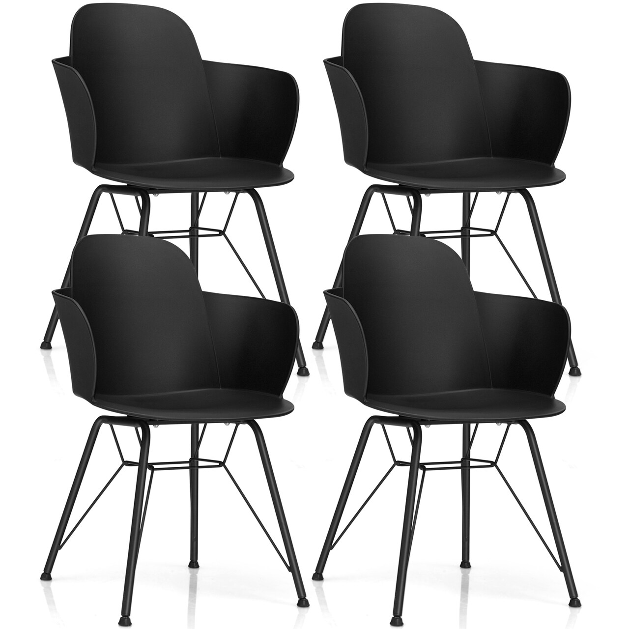 Costway 4PCS Modern Dining Chair Plastic Arm Chair Office Home w/ Metal Legs White